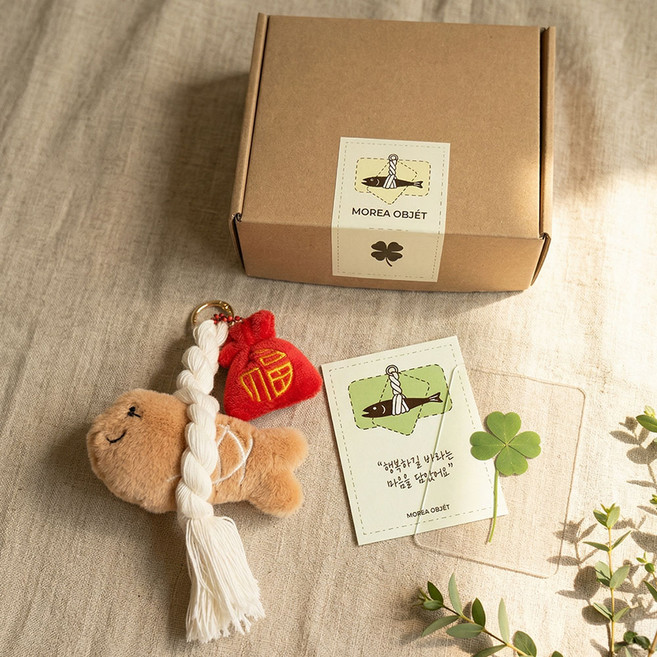 모레아오브제 뽀짝 액막이명태 인형+네잎클로버 세트 개업 집들이 선물세트, M03