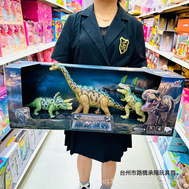 中傑銘探索神祕遠古巨獸龍霸王龍腕龍三角龍翼模型恐龍救援車玩具, 1個, F64恐龍世界四隻裝(腕龍發聲-可動):554
