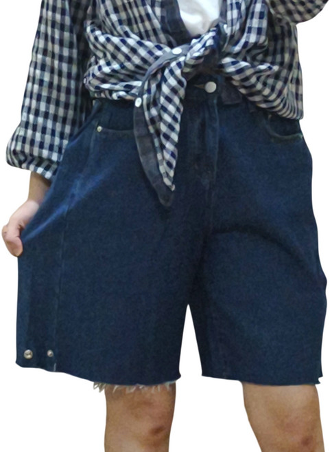 S貓衣所 隨性不修邊褲腳扣牛仔五分褲 舒適透氣 修飾腿部線條