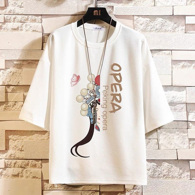 夏季七分袖男士短袖T恤潮胖子大碼寬鬆五分袖中袖上衣服半袖體恤