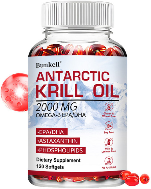 남극 크릴오일 2000mg 아스타잔틴과 인지질 - 뇌 심장 관절 피부 면역체계에 도움 - 식이보충제, 3개, 120정