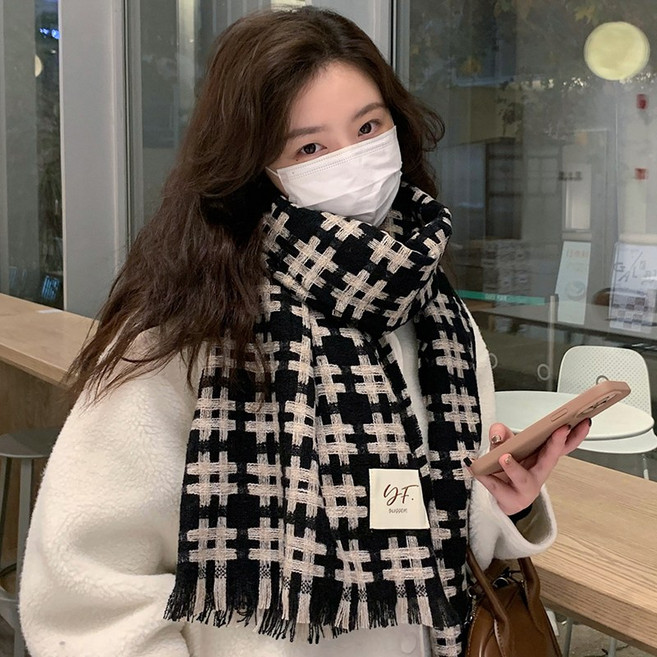 빅무드 해시 체크 소프트 머플러 남녀공용 커플 겨울 롱 목도리
