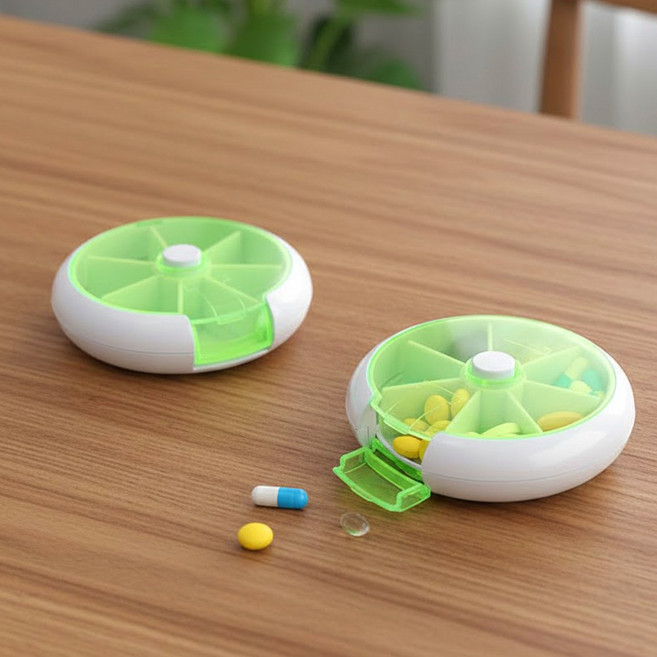 회전형 비타민 영양제 소분용기 약통, 1개, 녹색 green