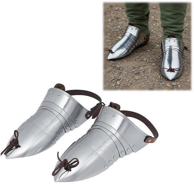 중세 사바톤 u2013 18 게이지 마일드 스틸 풋 아머와 조절 가능한 가죽 스트랩 관절형 나이트 플레이트 아머 포 아머는 LARP 렌페어 코스프레 및 컬렉터를 위한 것입니다