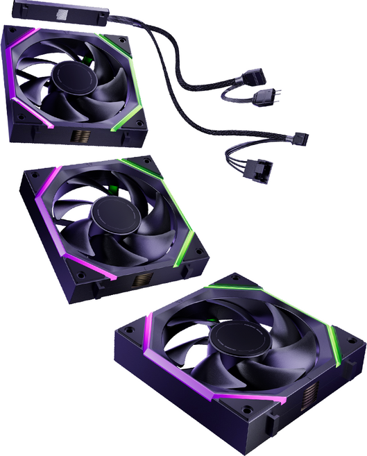 ASIAHORSE NYOTA PRO ARGB 모듈팬, 3개, 블랙, NYOTA PRO 리버스