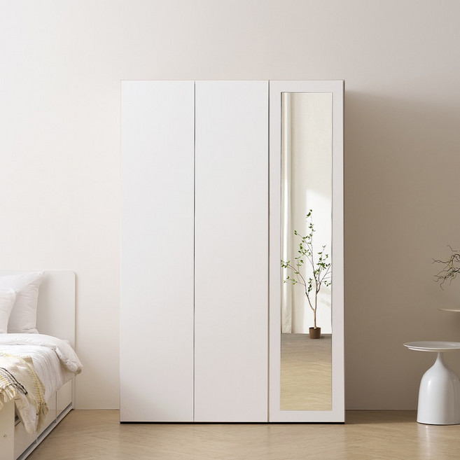 바로방가구 이븐 터치 빅수납 전신거울 옷장 1200세트 드레스룸 시스템장, 화이트