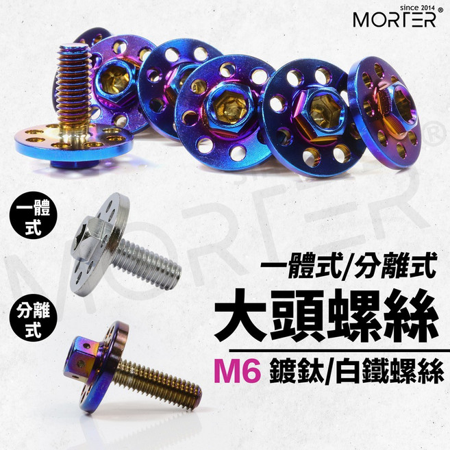 MorTer 大頭螺絲 M6 鍍鈦/白鐵, 1個, 白鐵一體式M6*20