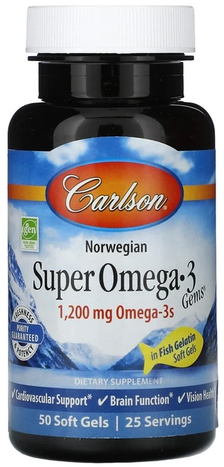슈퍼 오메가3 Gems 1200mg 소프트젤 50정(소프트젤 1정당 600mg) 칼슨 - 쿠팡