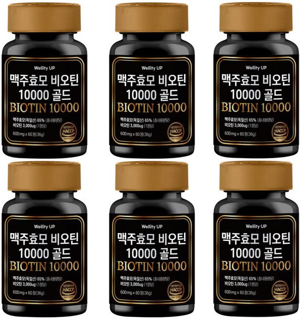 맥주효모 비오틴 10000 영양제 골드 식약청인증, 6개, 60정