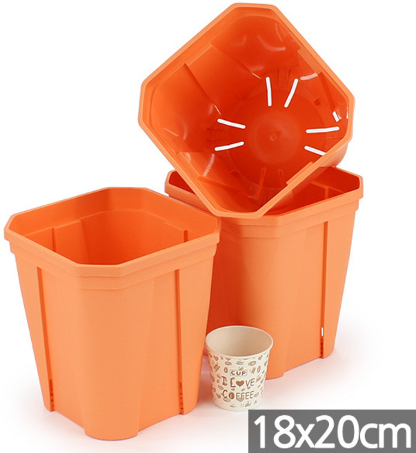 세인화분 국산 플라스틱 사각 슬릿 화분 3P - 중형, 3개, 국산사각슬릿_오렌지