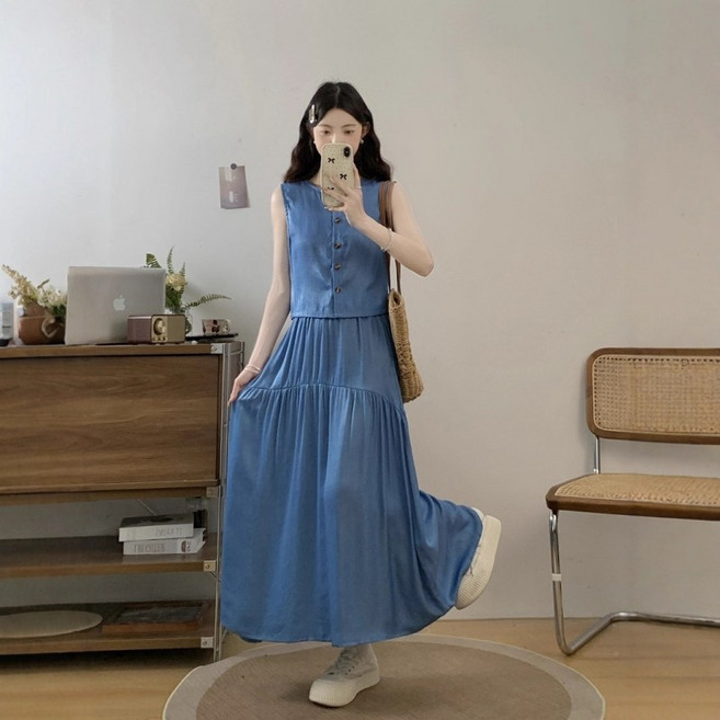 여름 여성 빅사이즈 투피스 세트 데일리룩 오피스룩 치마 투피스 하객룩 롱 스커트 세트