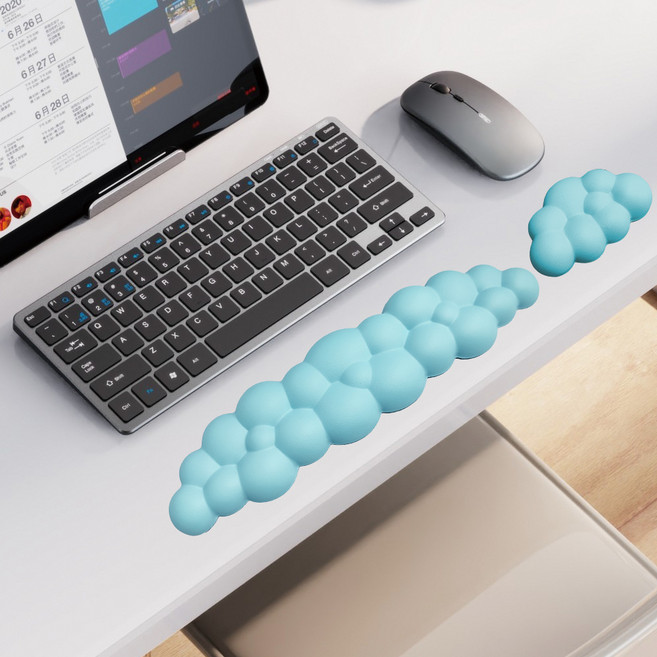 레디박스 구름 실리콘 마우스패드 키보드 메모리폼 손바닥받침 손목패드, 1세트, 스카이블루