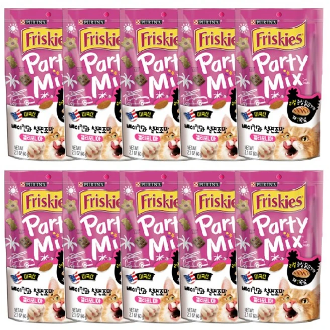 퓨리나 파티믹스 캘리포니아(리얼치킨&베이컨과 칠면조 맛(60g ), 10개, 60g - 쿠팡