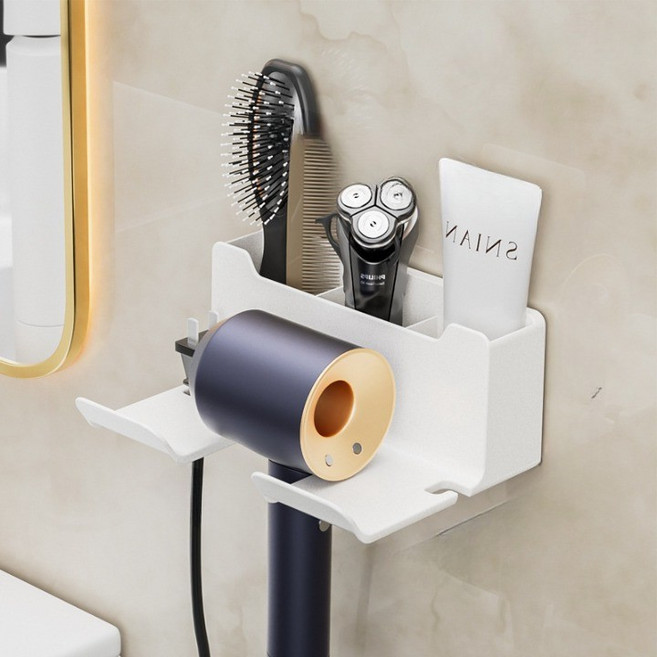 시크하우스 간편한 무타공 수납형 드라이기 거치대, 화이트, 1개