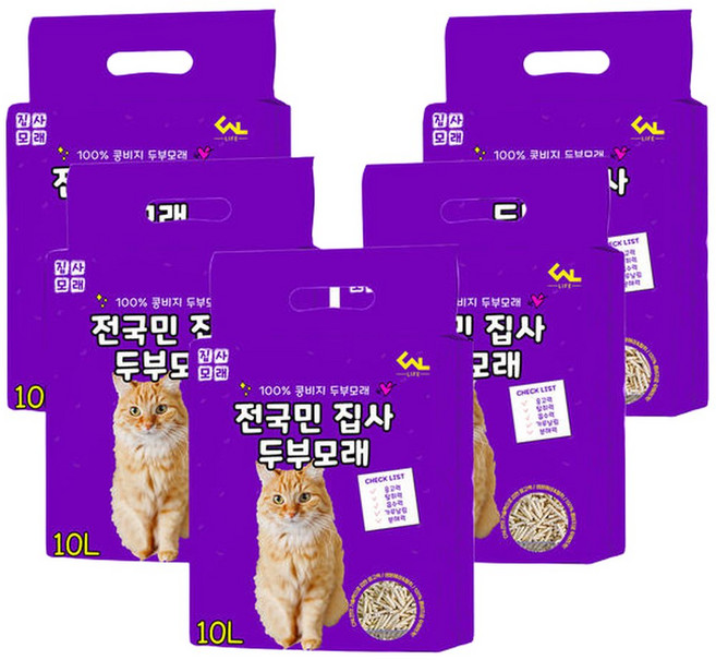 씨엔앨라이프 디럭스 고양이모래 집사 1.5mm 극세사입자 두부모래, 10L, 5팩, 오리지널