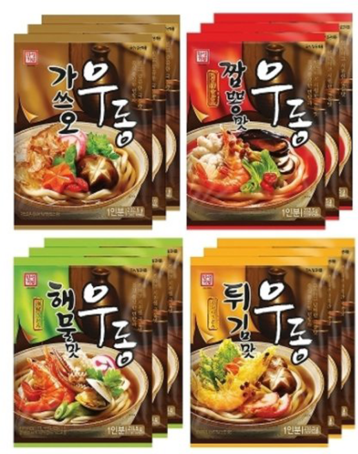 한성기업 우동4종 12봉 (가쓰오우동X3+해물맛X3+튀김맛X3+짬뽕맛X3), 1세트