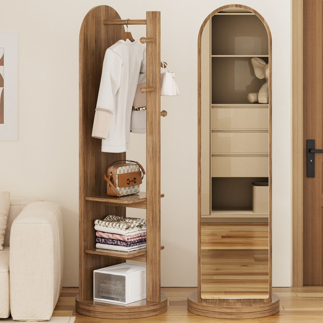 홈컴 전신거울 거실 인테리어 회전식 아치형 거울, 브라운