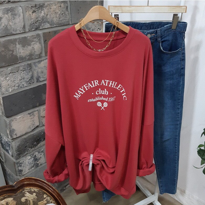 상상그이상 여성용 국내제작 라켓 맨투맨 간절기 빅사이즈 맨투맨 귀여운 레터링 포인트 색감좋은 가볍게 입을 수 있는 롱티셔츠 커플박스티