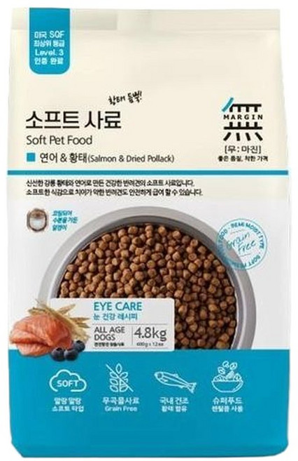 바우와우 무마진 국내산황태 부드러운 소프트 강아지사료 연어 4.8kg, 1개