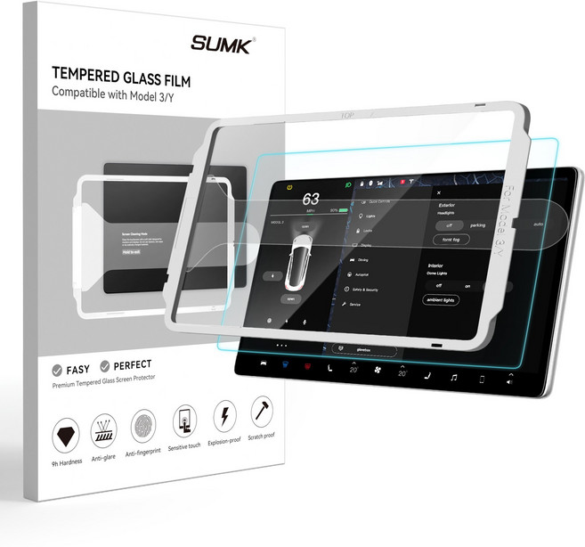 SUMK 테슬라 모델3 /모델Y 전용 고급 강화유리 액정보호필름 (눈부심/지문방지)(2020 - 2023모델 3)(2020-2024모델Y), 매트 화면 보호막, 1GB