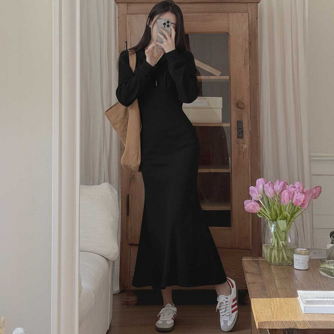 떳다그녀 프루티 후드 핀턱 반집업 꾸안꾸 봄 마실룩 미시룩 데일리 머메이드 롱원피스