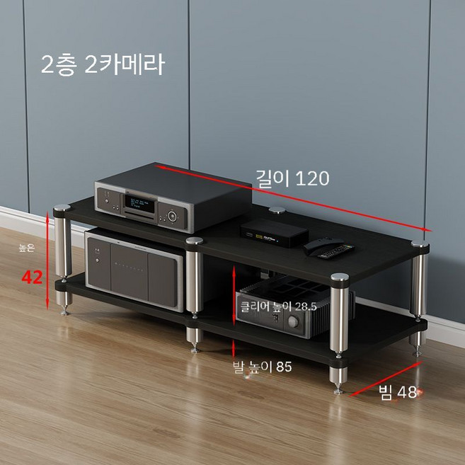 오디오장 오디오 랙 장식장 렉 원목 거실장 선반 스피커 티비다이, A. 2 층 더블 블랙