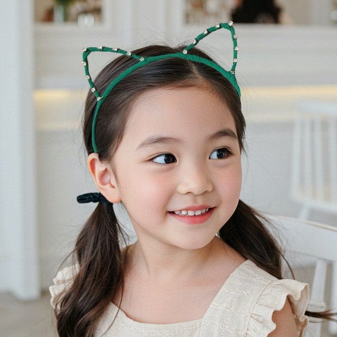 제이앤루시 큐빅 블링 고양이 여아 머리띠 유아 어린이 아동 초등 보석 헤어밴드