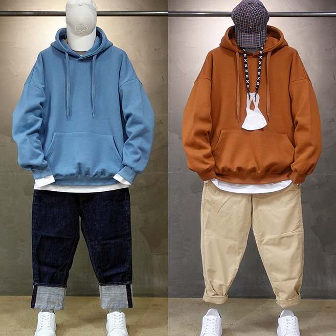 오버홀릭 오버핏 기모 무지 후드티 남성 데일리룩 남자 빅사이즈 긴팔 티셔츠 커플 시밀러룩