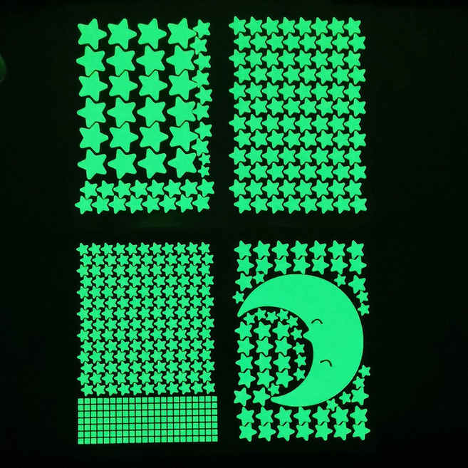 달빛코드 포인트스티커 인테리어스티커 야광스티커 별스티커 시트벽지 벽 형광스티커 달스티커 1세트(4장), 그린