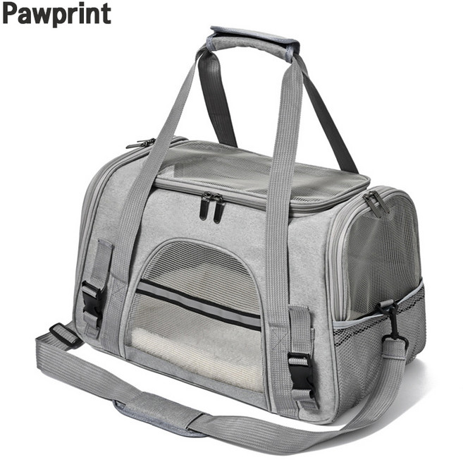 Pawprint 반려동물이동가방 통기성 우수한 반투명 공간 넓은 내부 편안한 착용 외출 여행 병원 이동 고양이 강아지 보호자용, 1개, 회색