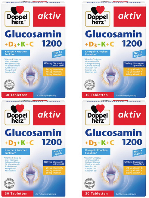 도펠헤르츠 글루코사민1200 비타민D3 K C 30정 4팩 (독일) Doppelherz aktiv Glucosamin 1200+D3+K+C, 4개