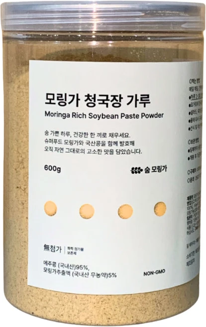 [한 통으로 3가지] 프리미엄 국산 모링가 발효콩 전통 단백질 분말 (타먹고 뿌리고 요리) 청국장가루, 600g, 1개 - 쿠팡