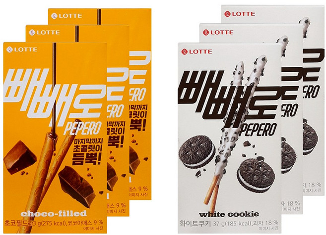 롯데웰푸드 빼빼로 2종 3개씩 (초코필드53g+화이트쿠키37g), 1개