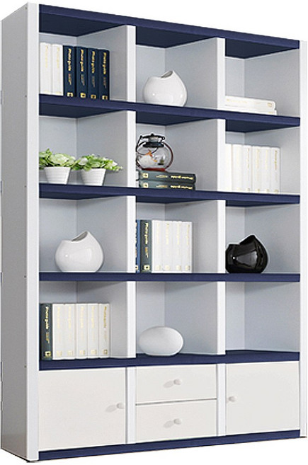 아미까쥬 수납형 1200 5단책장 15칸책꽂이 완제품배송, 네이비화이트
