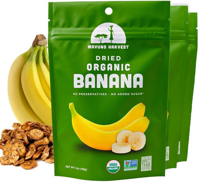 Mavuno Harvest 파파야 말린 과일 스낵 | 유기농 건조 파파야 슬라이스 | 어린이 및 성인용 글루텐 프리 건강한 간식 | 설탕 첨가 없음 비건 GMO 프리 직접, Banana, 2 Ounce (Pack of 3)