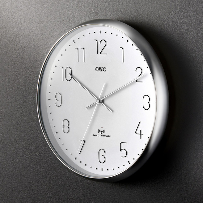 오더블유씨 듀 RC 전파수신 벽시계 OWA-1003SV, 실버
