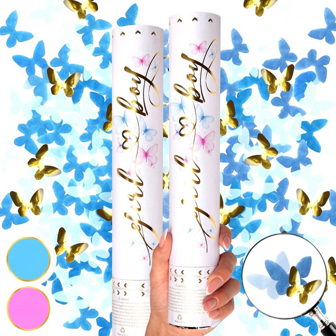 솔레르 화약없는 젠더리빌 폭죽 나비 컨페티 성별공개, 2개, 블루