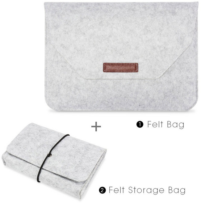 양모 펠트 노트북 가방 슬리브 Air 팩 "13 선물 미니 커버 포함 11 또는 15.6 마우스 케이스 용 패드 인치 전원 Pro, Grey with SmallBag