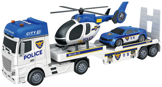 폴리스 트레일러 경찰차 자동차 헬리콥터 세트, 1개