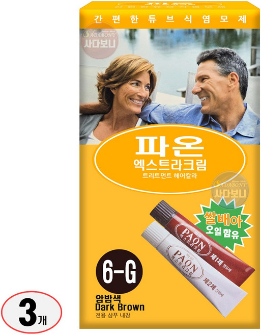 동성제약 파온 엑스트라 크림 트리트먼트 헤어칼라, 3개, 6G-암갈색
