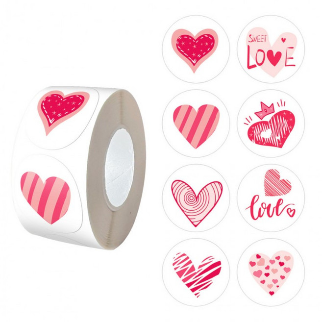 500PCS 8종 러블리 하트 원형 스티커, 1세트, 혼합(S491) 500개입
