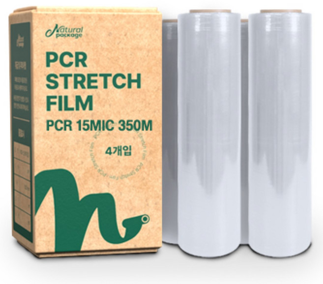 내츄럴패키지 친환경 PCR 스트레치필름 15mic 500mm 350M 포장용랩 국내공장제조, 4개, 투명