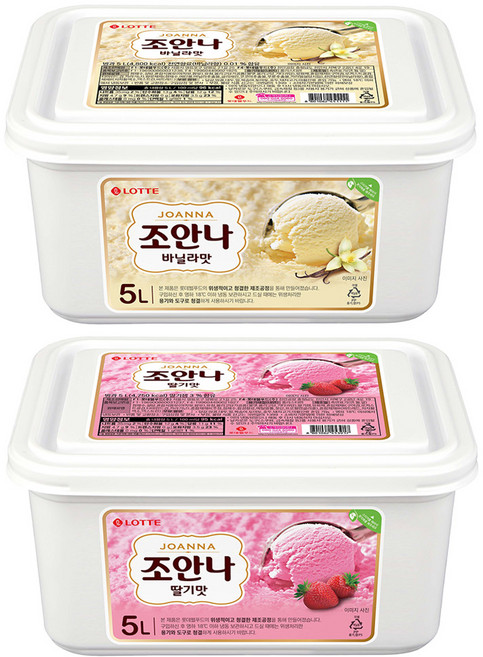 조안나 5리터 2가지맛 바닐라 1개 딸기 1개, 1세트, 5L