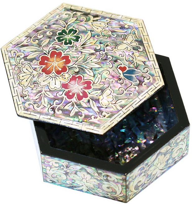 따숨방 미니 육각 자개함 자개보석함 반지케이스, 1개, 매화