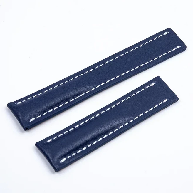 Breitling 스트랩 용 22/24mm 소프트 이탈리아 가죽 시계 밴드 Super Ocean Avenger Belt Navitime, 05 Blue Flat Leather, 04 Without Buckle, 02 24mm