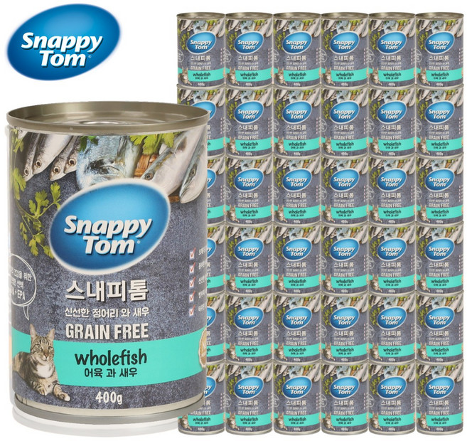 스내피톰 고양이 습식 주식 캔 대용량, 400g, 36개, 혼합맛(정어리/새우)