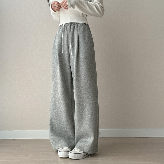 파츠 여성 기모 핀턱 와이드 트레이닝 팬츠