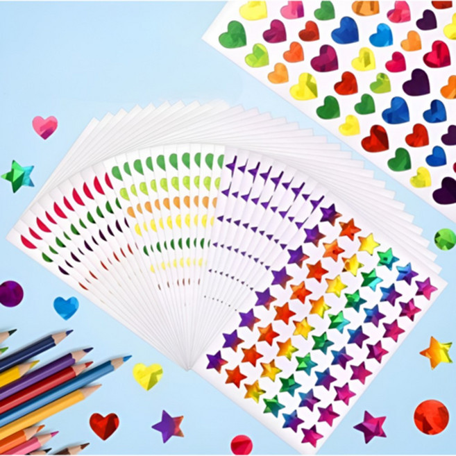 말랑베이비 홀로그램 입체 스티커 라벨, 20세트, 스타+하트
