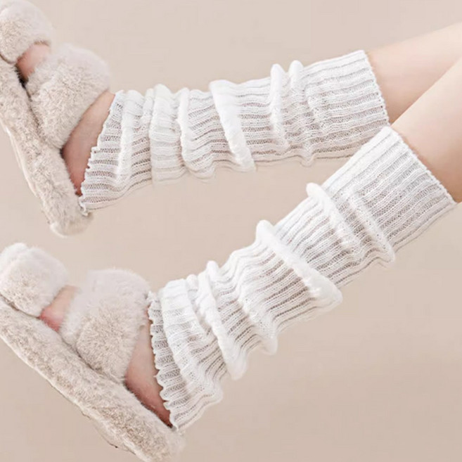 라뷰드 프릴 골지 레그 워머 포근한 여성 레이어드 루즈삭스 사계절 겨울 시스루 발토시 쫀쫀한 장목 니하이삭스 팔토시 겸용 양말