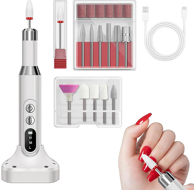 루센티크 무선 전동 네일드릴 젤네일 쏙오프 큐티클 케어 미니 펜타입, 1개, 은백색